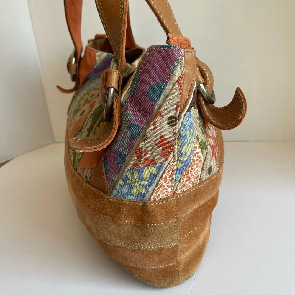 Patchwork Floral Suede & Leather Tote - Tan Multi